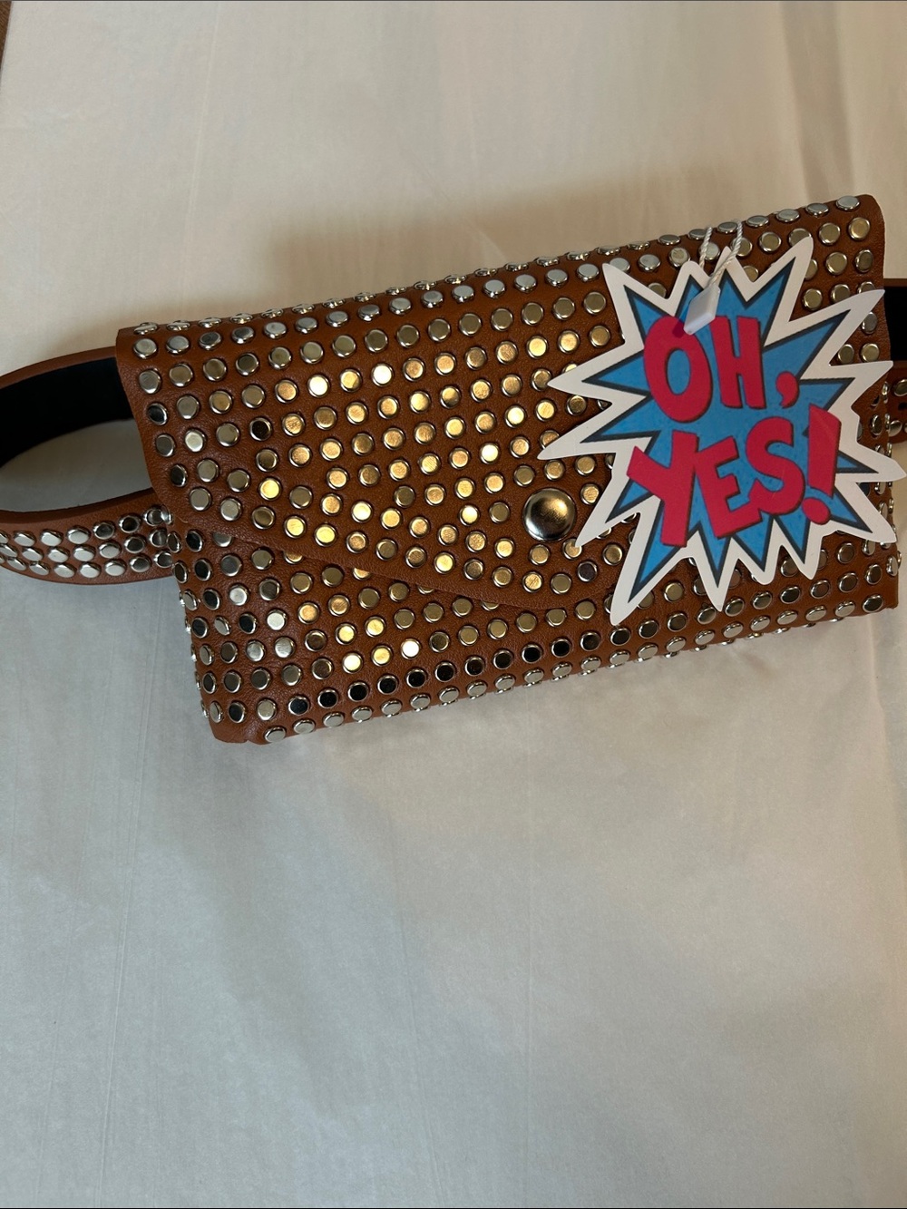 Brown Studded Belt Bag with Silver Accents